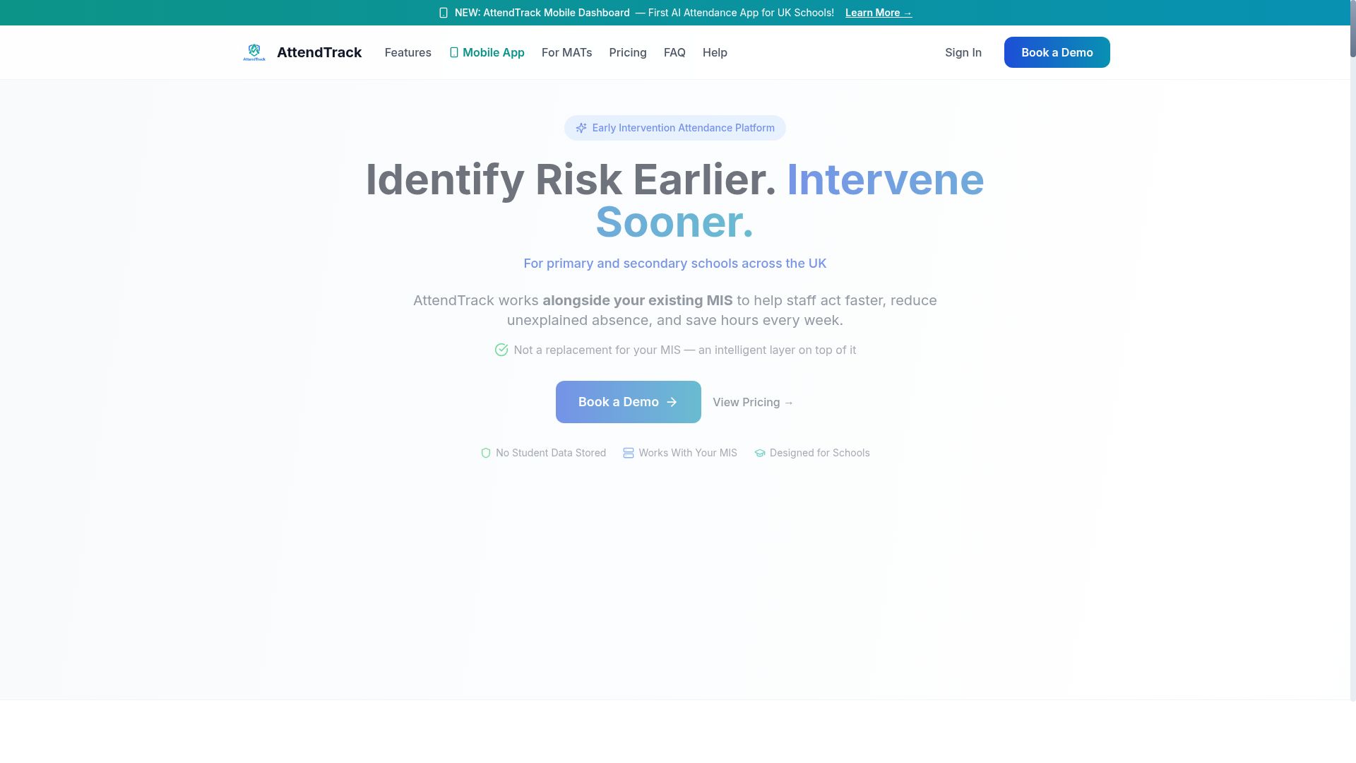 AttendTrack website screenshot - EdTech · SaaS