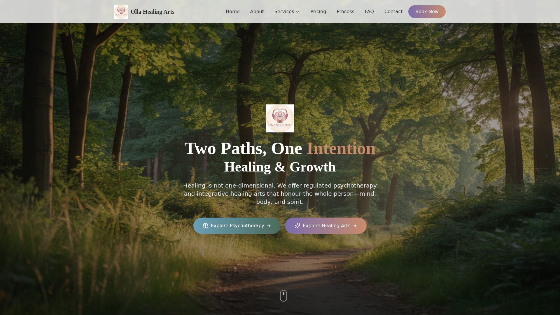 Olla Healing Arts website screenshot - Health & Wellbeing